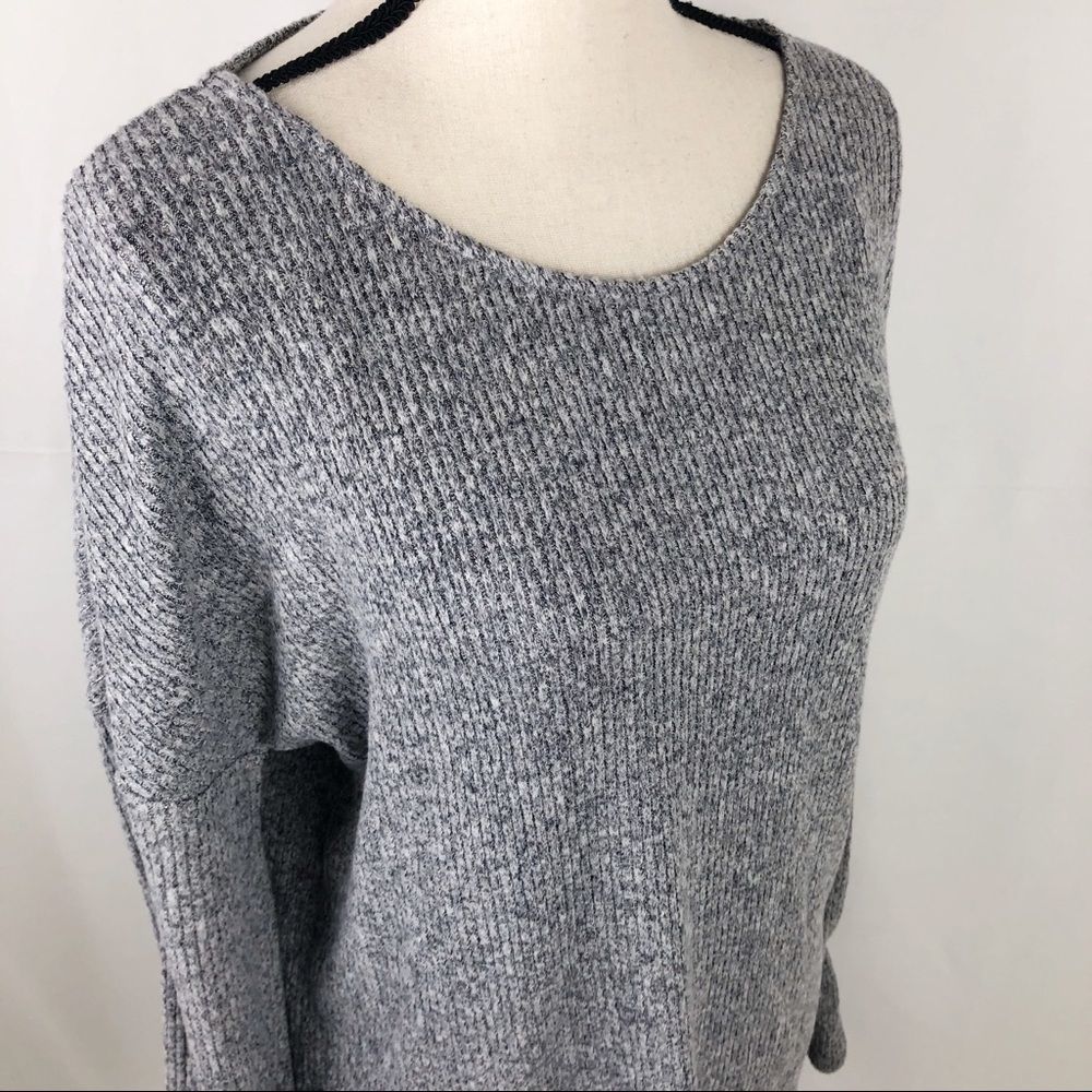 NWT Lucky Brand Ruffle Tie Long Sleeve Grey Top❤ - Picture 4 of 7